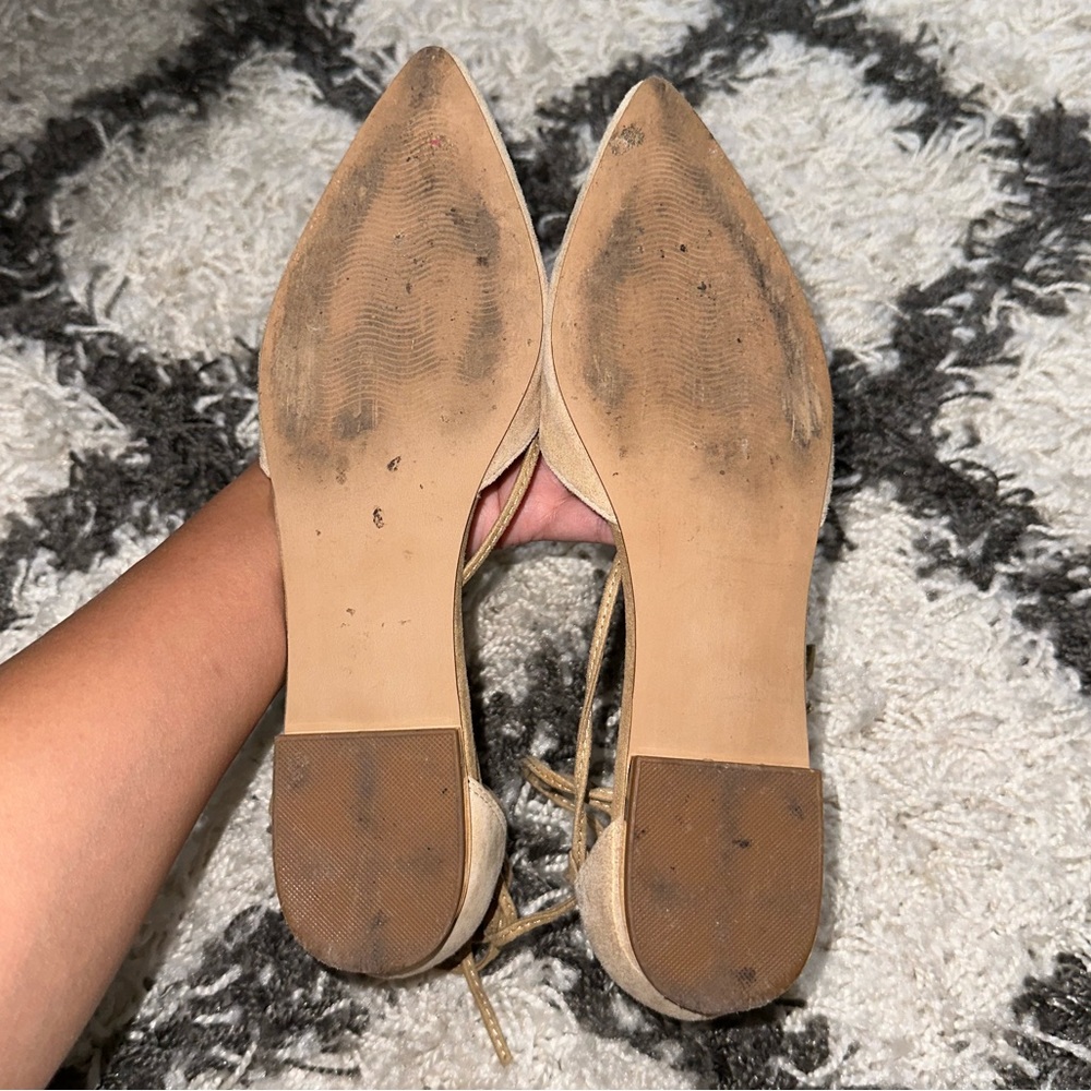 Steve Madden Nude Suede Sunshine Lace Up Flats - Picture 5 of 7